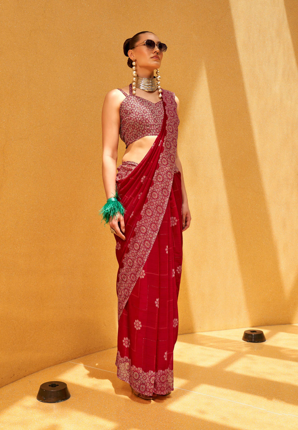 Monjolika Fashion Hot Pink Party Georgette Printed Contemporary Saree | Grocsy