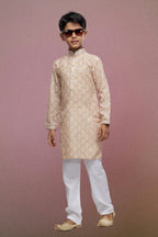 Raivat Ethnic Cotton Thread Work Kids Kurta Pajama In Beige Colour | Grocsy