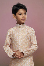 Raivat Ethnic Cotton Thread Work Kids Kurta Pajama In Beige Colour | Grocsy