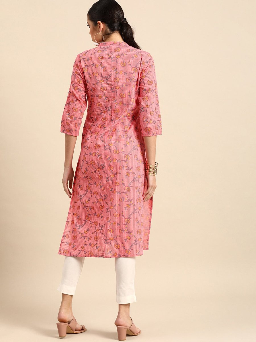 All About You Women Pink & Yellow Floral Printed Kurta | Grocsy