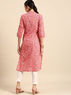 All About You Women Pink & Yellow Floral Printed Kurta | Grocsy