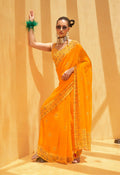 Monjolika Fashion Georgette Yellow Printed Trendy Saree | Grocsy