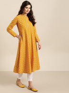 Sangria Women Mustard Yellow & Red Printed A-Line Kurta | Grocsy