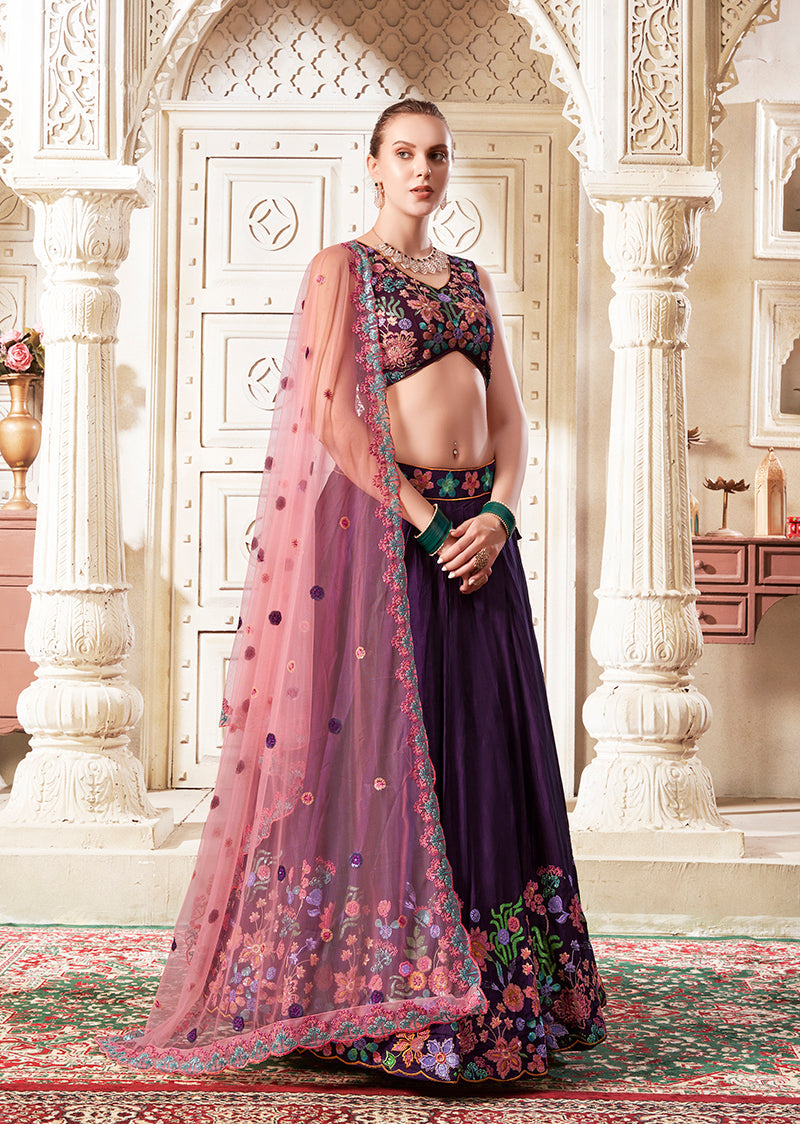 Monjolika Fashion Embroidered Silk Purple Trendy Lehenga Choli | Grocsy