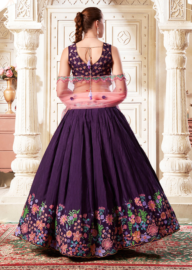 Monjolika Fashion Embroidered Silk Purple Trendy Lehenga Choli | Grocsy
