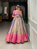 Lorenvalley Blue Kanjivaram Zari Weaving Work Gown | Grocsy
