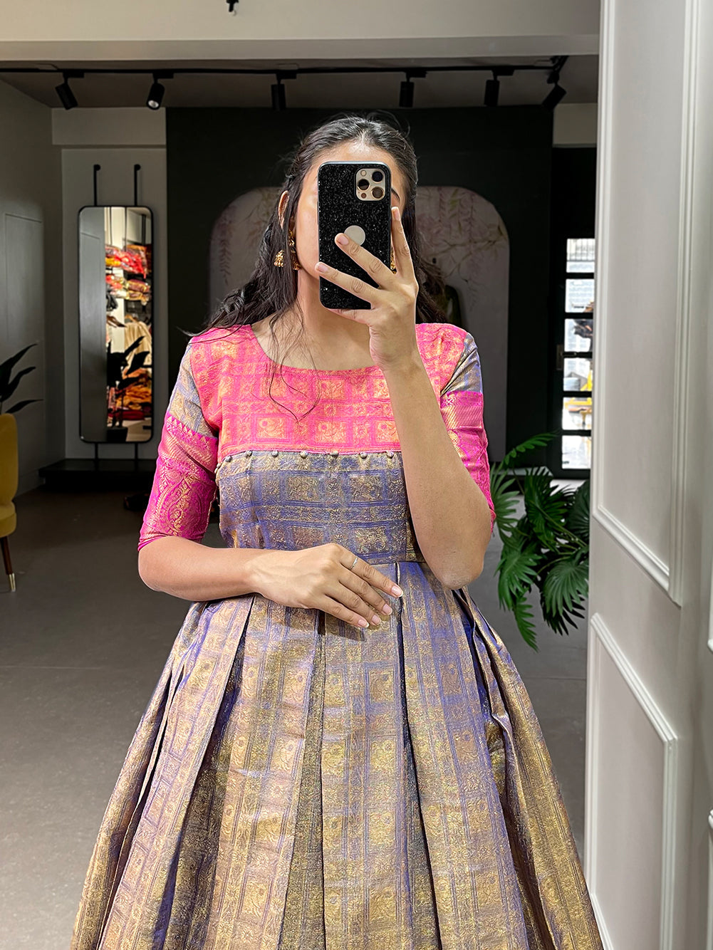 Lorenvalley Blue Kanjivaram Zari Weaving Work Gown | Grocsy