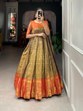 Lorenvalley Mustard Kanjivaram Zari Weaving Work Gown | Grocsy