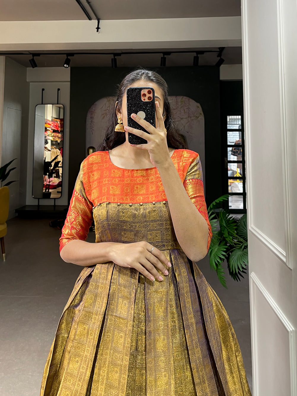 Lorenvalley Mustard Kanjivaram Zari Weaving Work Gown | Grocsy