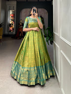 Lorenvalley Parotgreen Kanjivaram Zari Weaving Work Gown | Grocsy