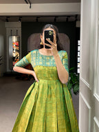 Lorenvalley Parotgreen Kanjivaram Zari Weaving Work Gown | Grocsy