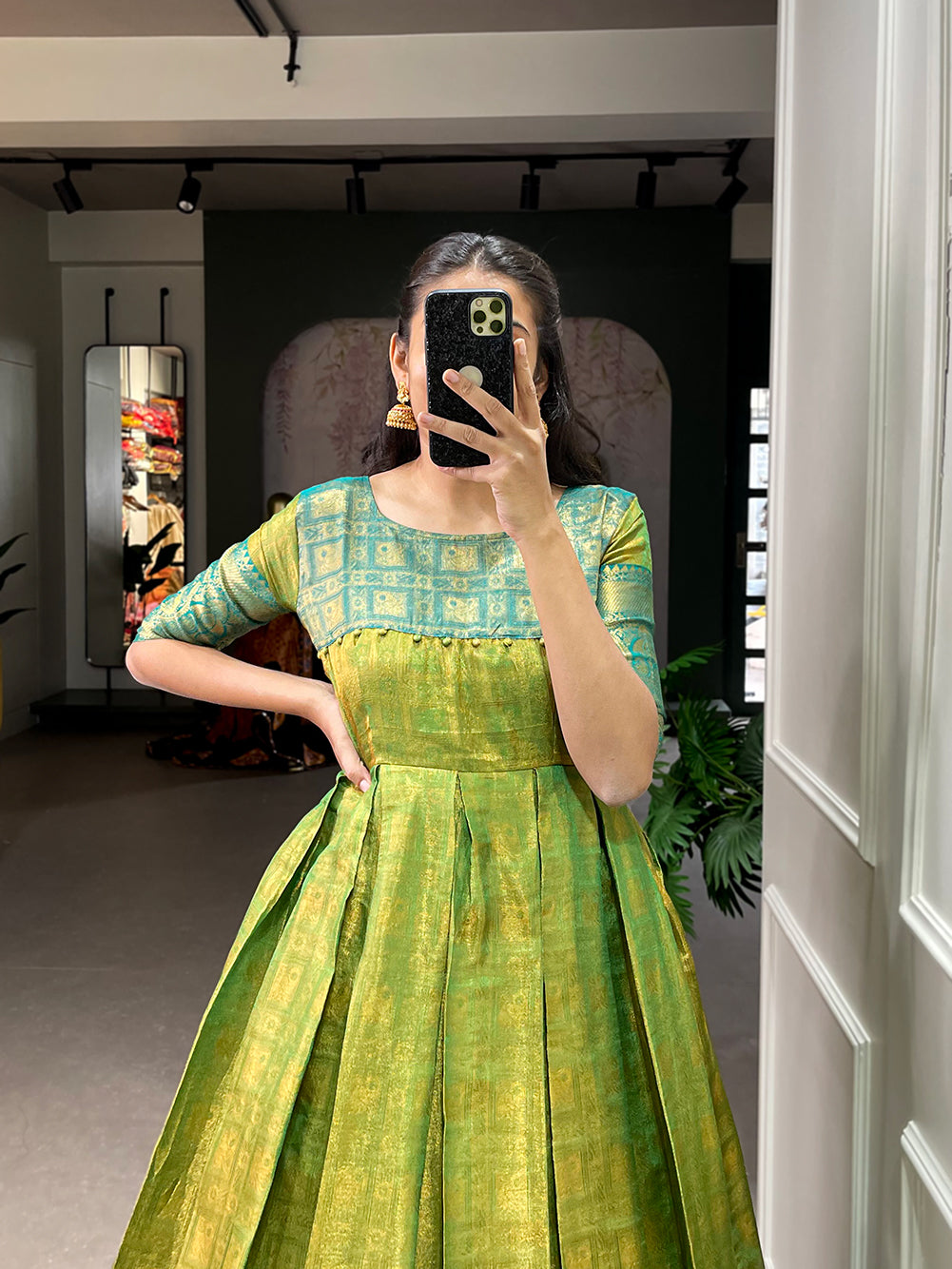 Lorenvalley Parotgreen Kanjivaram Zari Weaving Work Gown | Grocsy