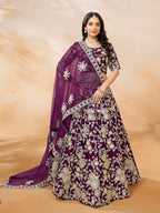 Monjolika Fashion Embroidered Art Silk Purple Lehenga Choli | Grocsy