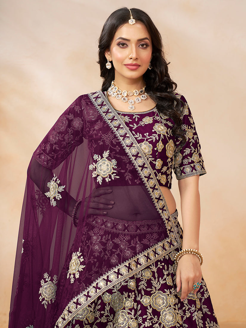 Monjolika Fashion Embroidered Art Silk Purple Lehenga Choli | Grocsy