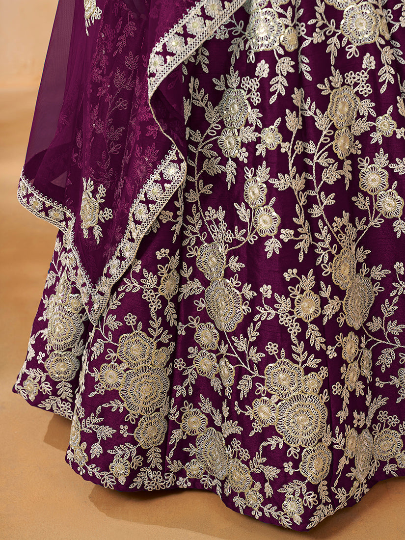 Monjolika Fashion Embroidered Art Silk Purple Lehenga Choli | Grocsy
