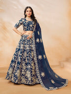 Monjolika Fashion Embroidered Art Silk Navy Blue Designer Lehenga Choli | Grocsy