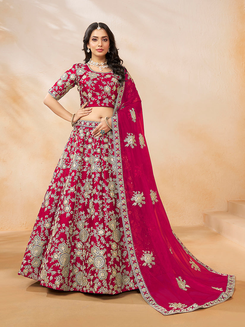 Monjolika Fashion Art Silk Embroidered Rani Pink Trendy Lehenga Choli | Grocsy