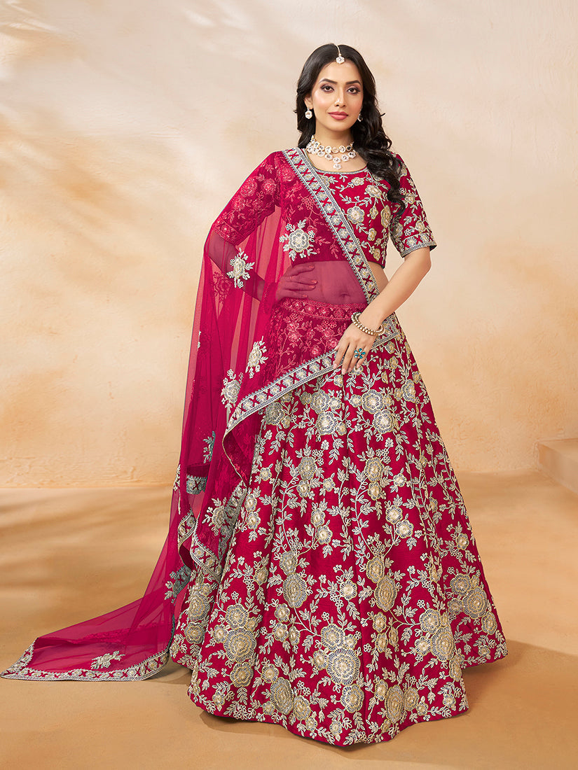 Monjolika Fashion Art Silk Embroidered Rani Pink Trendy Lehenga Choli | Grocsy