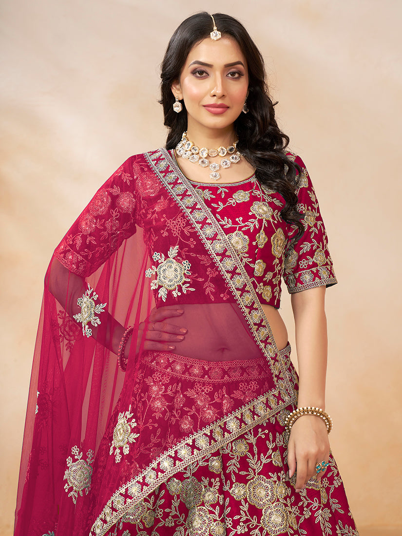 Monjolika Fashion Art Silk Embroidered Rani Pink Trendy Lehenga Choli | Grocsy