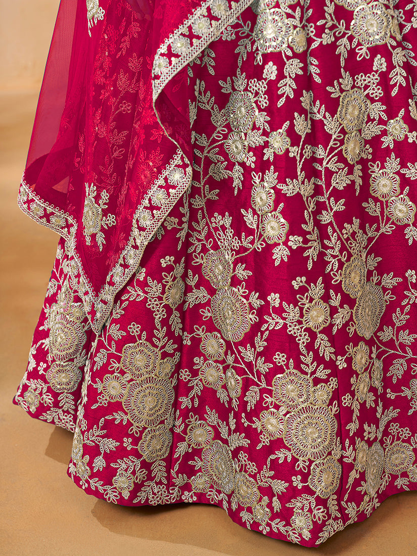 Monjolika Fashion Art Silk Embroidered Rani Pink Trendy Lehenga Choli | Grocsy