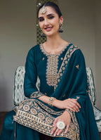 Monjolika Fashion Georgette Dark Teal Embroidered Designer Salwar Kameez | Grocsy