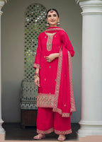 Monjolika Fashion Embroidered Georgette Rani Pink Trendy Salwar Kameez | Grocsy