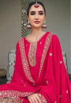 Monjolika Fashion Embroidered Georgette Rani Pink Trendy Salwar Kameez | Grocsy