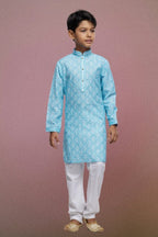 Raivat Ethnic Cotton Thread Work Kids Kurta Pajama In Sky Blue Colour | Grocsy