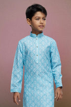 Raivat Ethnic Cotton Thread Work Kids Kurta Pajama In Sky Blue Colour | Grocsy