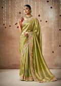 Monjolika Fashion Organza Silk Embroidered Bollywood Saree In Green | Grocsy