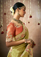 Monjolika Fashion Organza Silk Embroidered Bollywood Saree In Green | Grocsy