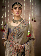 Monjolika Fashion Embroidered Organza Silk Grey Classic Saree | Grocsy
