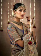Monjolika Fashion Embroidered Organza Silk Grey Classic Saree | Grocsy