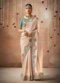 Monjolika Fashion Organza Silk Embroidered Light Peach Contemporary Saree | Grocsy