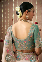Monjolika Fashion Organza Silk Embroidered Light Peach Contemporary Saree | Grocsy