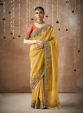 Monjolika Fashion Organza Embroidered Mustard Designer Bollywood Saree | Grocsy