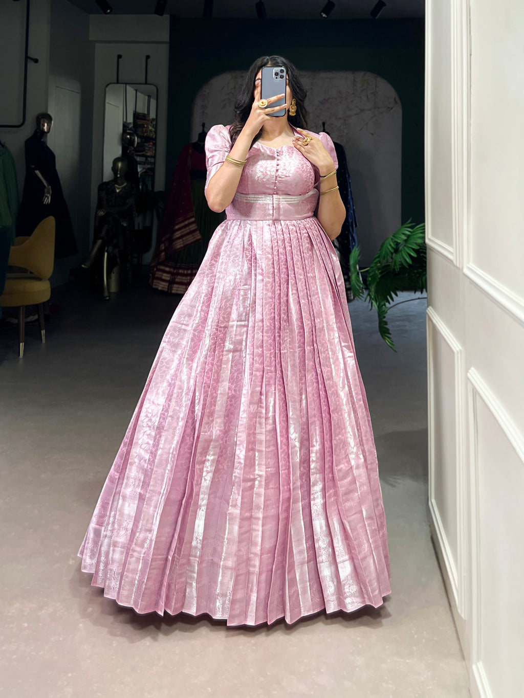 Lorenvalley Fashion Pink Kanjivaram Zari Weaving Work With Lace Touch Up Gown with Koti | Grocsy