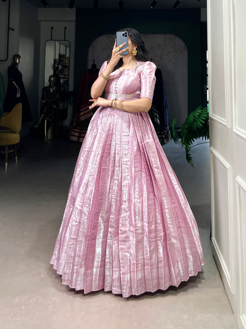 Lorenvalley Fashion Pink Kanjivaram Zari Weaving Work With Lace Touch Up Gown with Koti | Grocsy