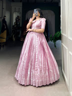 Lorenvalley Fashion Pink Kanjivaram Zari Weaving Work With Lace Touch Up Gown with Koti | Grocsy