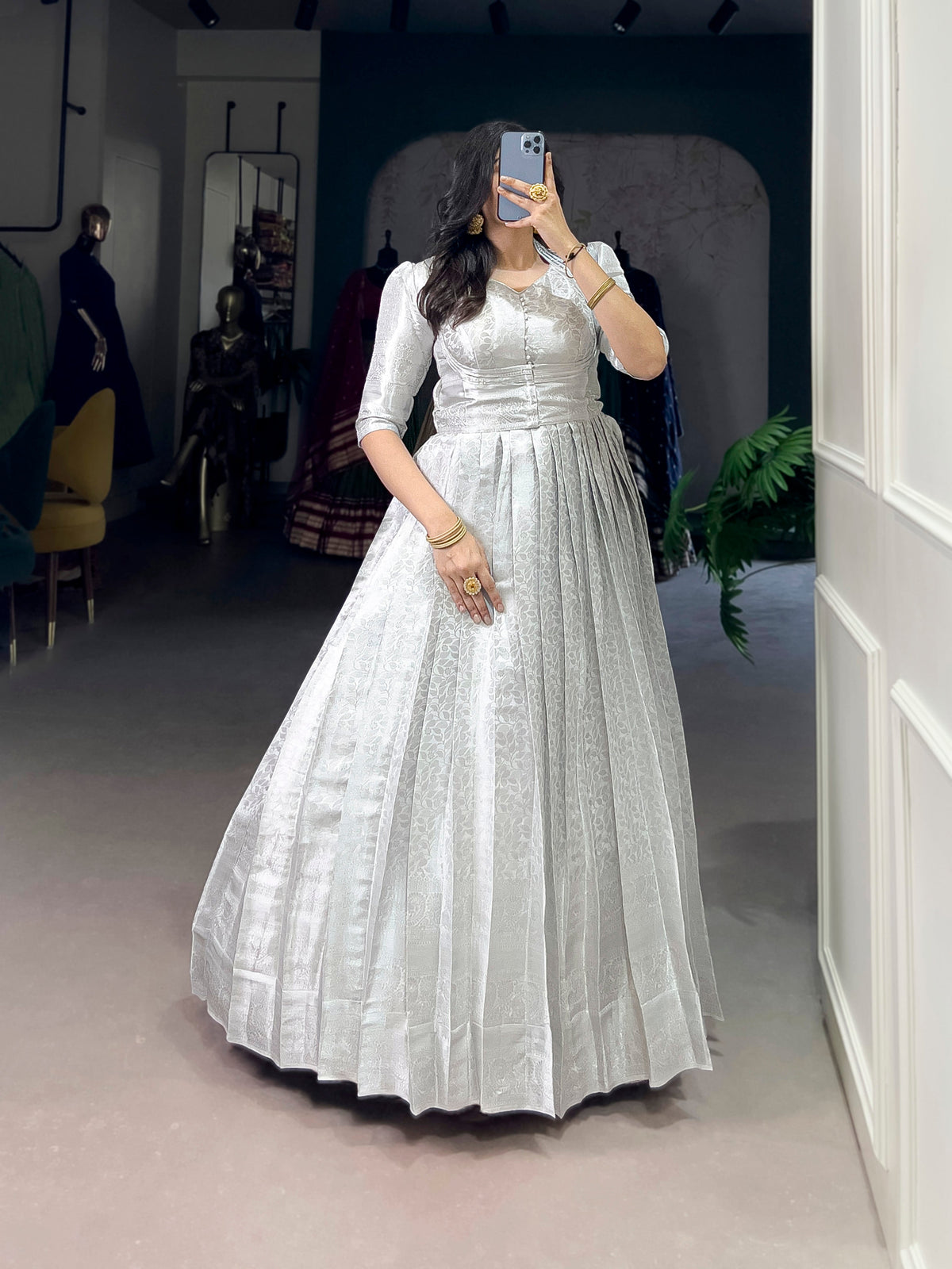 Lorenvalley Fashion Off White Kanjivaram Zari Weaving Work With Lace Touch Up Gown with Koti | Grocsy