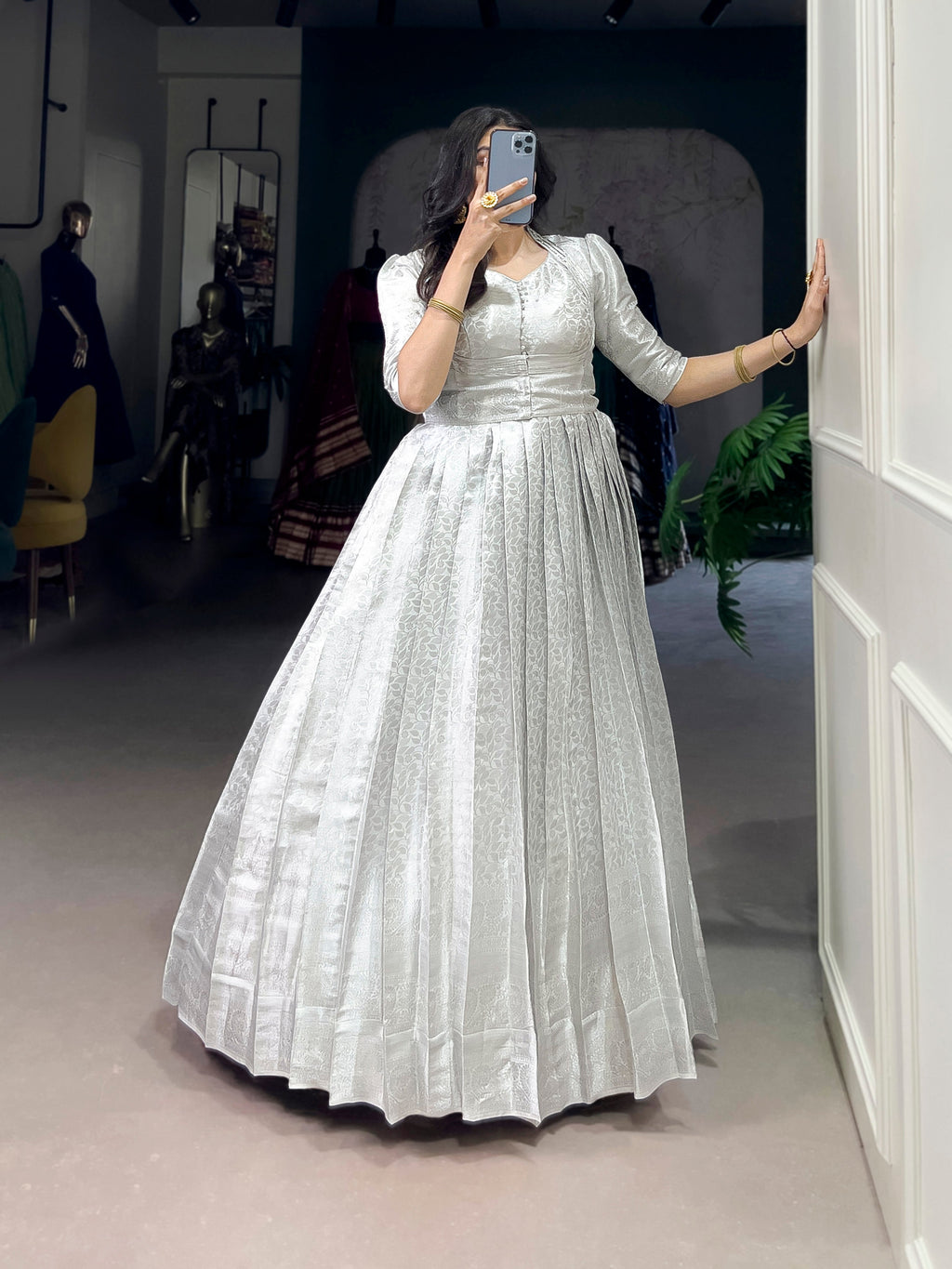 Lorenvalley Fashion Off White Kanjivaram Zari Weaving Work With Lace Touch Up Gown with Koti | Grocsy