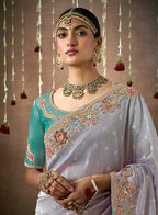 Monjolika Fashion Organza Silk Embroidered Contemporary Style Saree In Light Grey | Grocsy