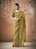 Monjolika Fashion Organza Silk Embroidered Mehandi Contemporary Saree | Grocsy