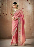 Monjolika Fashion Organza Silk Pink Embroidered Bollywood Saree | Grocsy