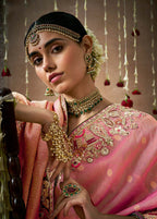 Monjolika Fashion Organza Silk Pink Embroidered Bollywood Saree | Grocsy