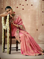 Monjolika Fashion Organza Silk Pink Embroidered Bollywood Saree | Grocsy