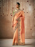 Monjolika Fashion Orange Colour Organza Silk Embroidered Designer Saree | Grocsy