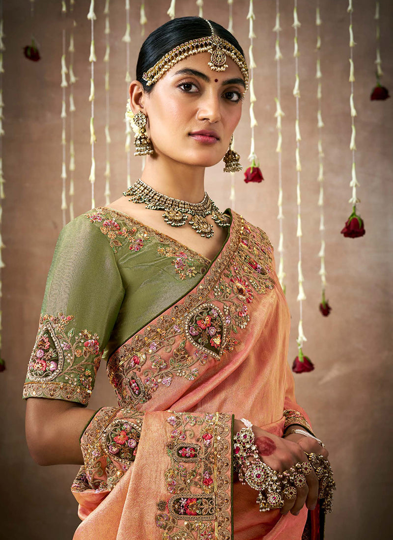 Monjolika Fashion Orange Colour Organza Silk Embroidered Designer Saree | Grocsy