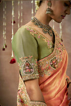 Monjolika Fashion Orange Colour Organza Silk Embroidered Designer Saree | Grocsy