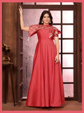 Monjolika Fashion Dark Peach Triva Silk Embroidered Wedding Wear Gown | Grocsy